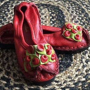 Red leather slip ons